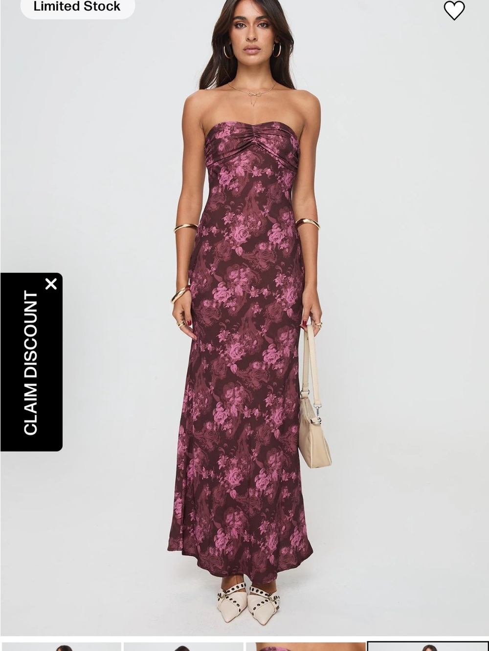 NWT! Princess Polly Strapless Floral Maxi Dress in Wine Pink